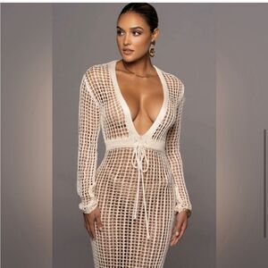 JLUXLABEL Cream Tropical Love Maxi Crochet Dress - size XL